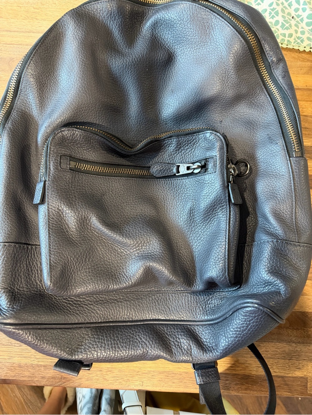 Coach dark greyLeather Backpack with Gold-Tone Zippers